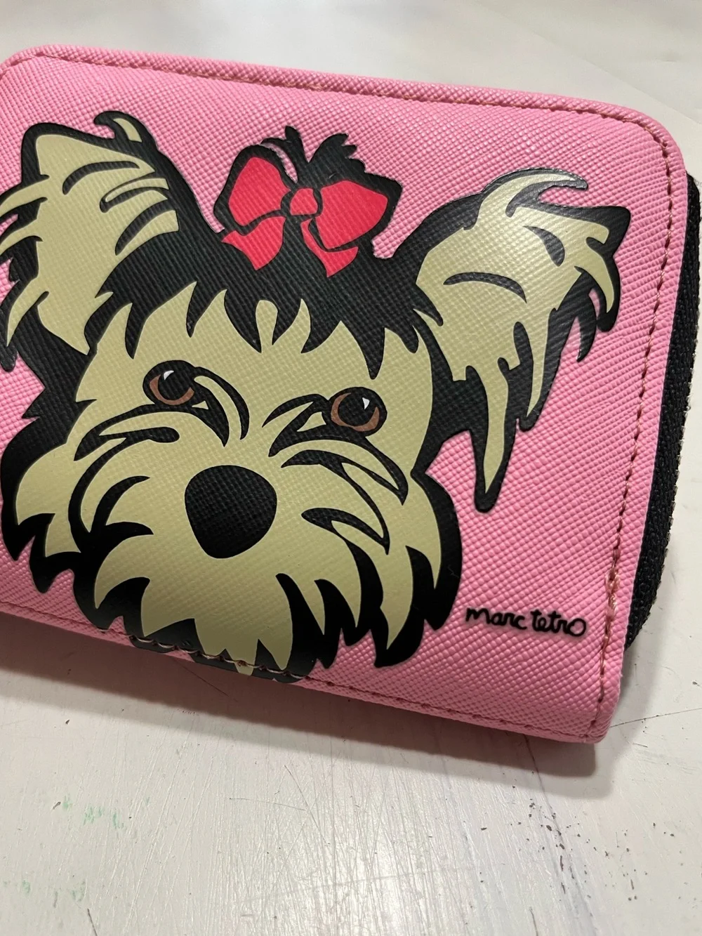 Marc Tetro Yorkie Terrier Small Mini Zip Around Wallet Card Holder Faux Leather